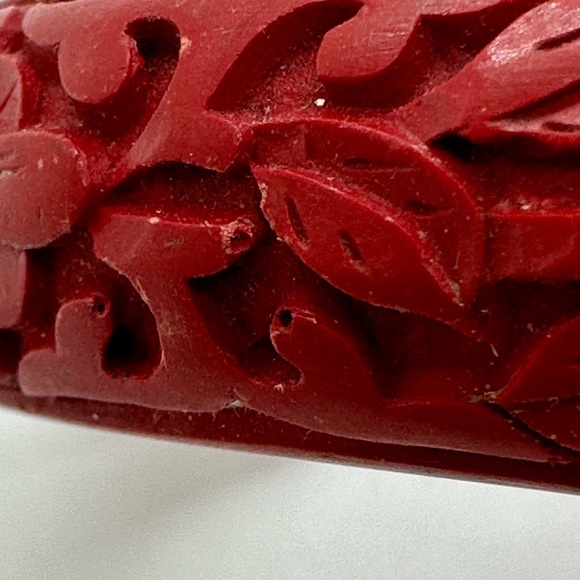 Vintage Red Asian Bangle & Large Hoop Earrings - Picture 5 of 15